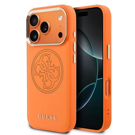 Guess PU Perforated 4G Logo MagSafe kryt iPhone 17 Pro Max oranžový