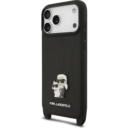 Karl Lagerfeld Saffiano Crossbody Popruh Metal Karl and Choupette kryt iPhone 17 Pro černý