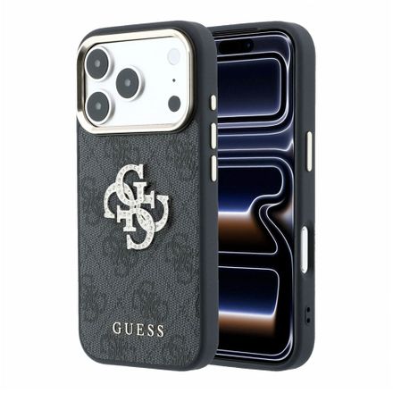 Guess PU 4G Strass Metal Logo kryt iPhone 18 Pro Max černý