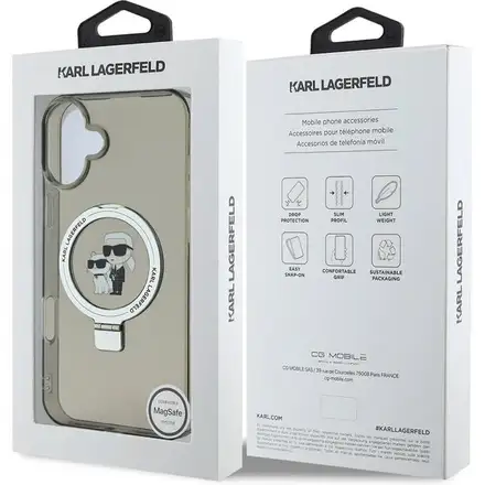 Karl Lagerfeld Ringstand Karl and Choupette MagSafe kryt iPhone 16 černý