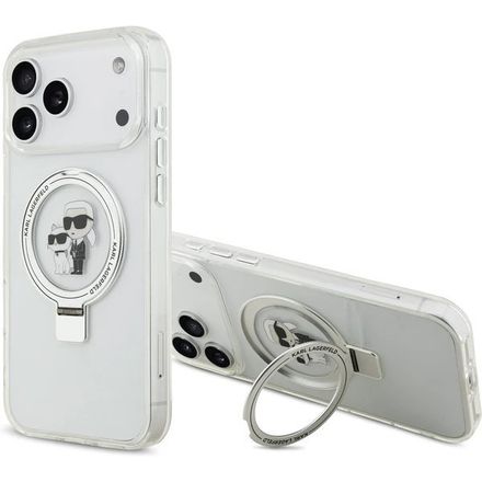 Karl Lagerfeld Ringstand Karl and Choupette MagSafe kryt iPhone 17 Pro bílý