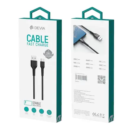 Devia kabel USB-A to USB-C Gracious Woven Cable 1m - Black