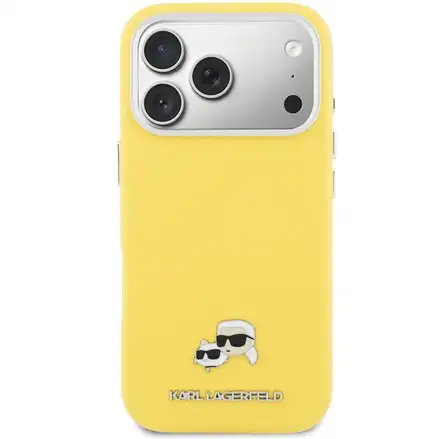 Karl Lagerfeld PU Karl and Choupette Heads Pins MagSafe kryt iPhone 17 Pro žlutý
