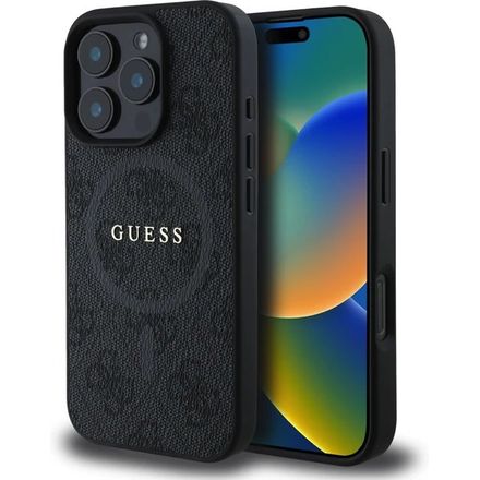 Guess PU Leather 4G Colored Ring MagSafe kryt iPhone 16 Pro Max černý