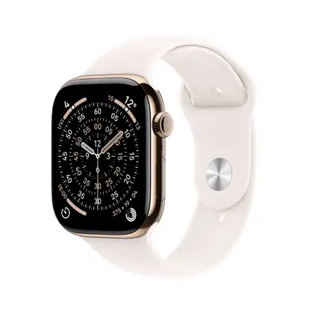 Apple Watch Series 11 GPS + Cellular 46mm Zlatý titan se světle ruměným sportovním řemínkem - S/M