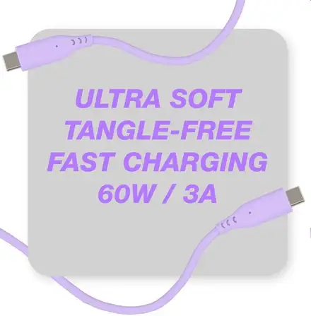 PremiumCord Silikonový kabel USB-C 60W 480Mbps fialový extra měkký a robustní kabel délky 1,5m