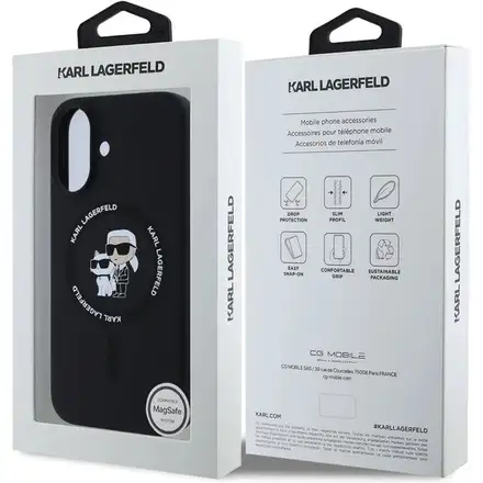 Karl Lagerfeld Liquid Silicone Karl and Choupette MagSafe kryt iPhone 16 černý