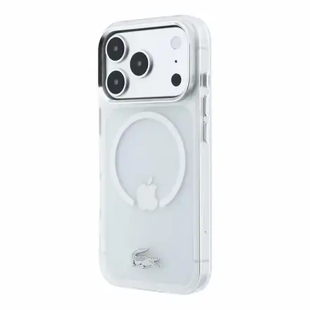 Lacoste IML Frosted Petit Pique Metal Logo MagSafe kryt iPhone 18 Pro Max průhledný