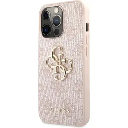 Guess PU 4G Metal Logo kryt iPhone 13 Pro růžový