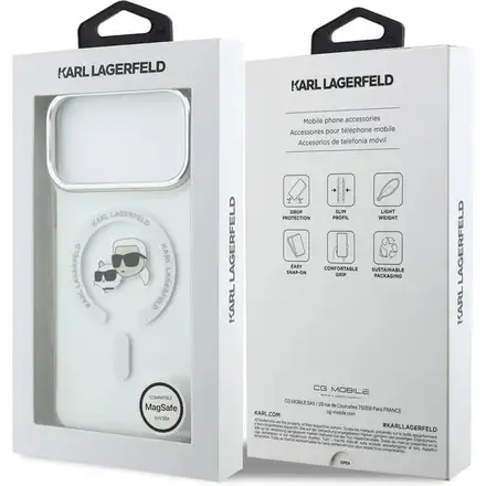 Karl Lagerfeld IML K&CH Heads Metal Frame MagSafe MagSafe kryt iPhone 17 Pro průhledná