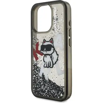 Karl Lagerfeld Liquid Glitter Scattered Choupette kryt iPhone 16 Pro Max černý
