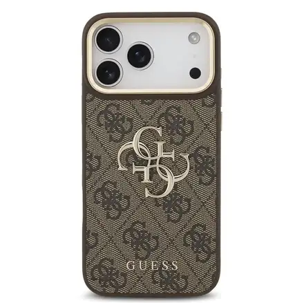 Guess PU Leather 4G Metal Logo Gold Frame kryt iPhone 18 Pro Max hnědý