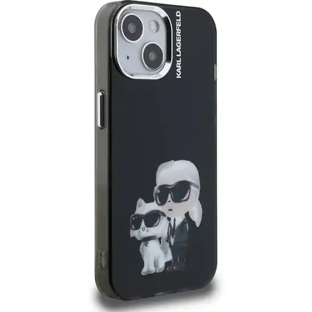Karl Lagerfeld IML Aquarelle Karl and Choupette kryt iPhone 15 černý