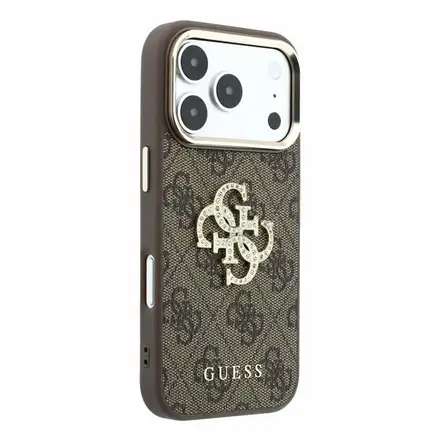 Guess PU 4G Strass Metal Logo kryt iPhone 18 Pro hnědý