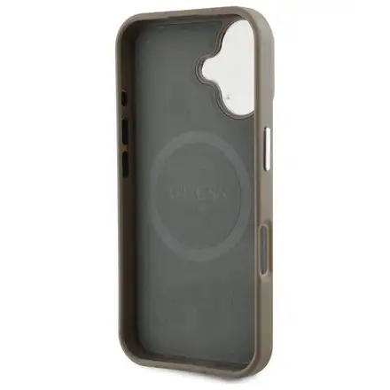 Guess PU Grained Triangle Logo MagSafe kryt iPhone 16 hnědý