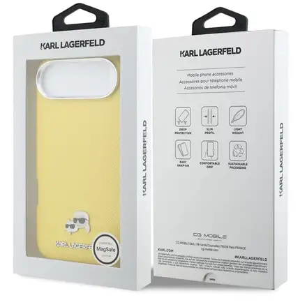 Karl Lagerfeld PU Karl and Choupette Heads Pins MagSafe kryt iPhone Air žlutý