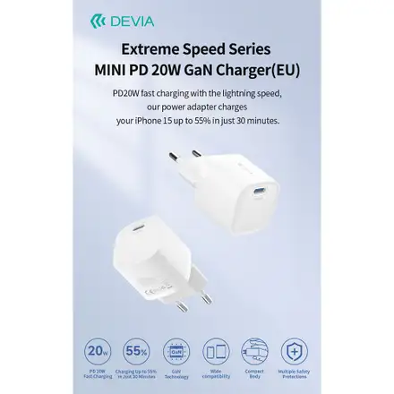 Devia síťová nabíječka Extreme Speed Mini PD Quick Charger 20W - White