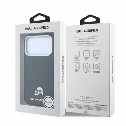 Karl Lagerfeld PU Grained Semi Wrap K&CH Heads Magsafe kryt iPhone 18 Pro Max černý