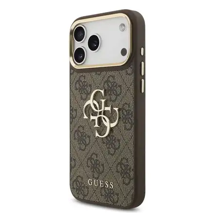 Guess PU Leather 4G Metal Logo Gold Frame kryt iPhone 18 Pro Max hnědý
