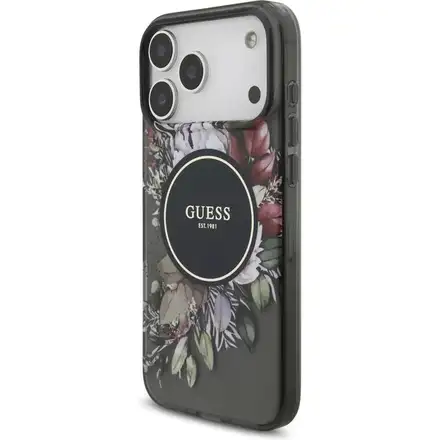 Guess IML Flowers Strap MagSafe kryt iPhone 17 Pro černý