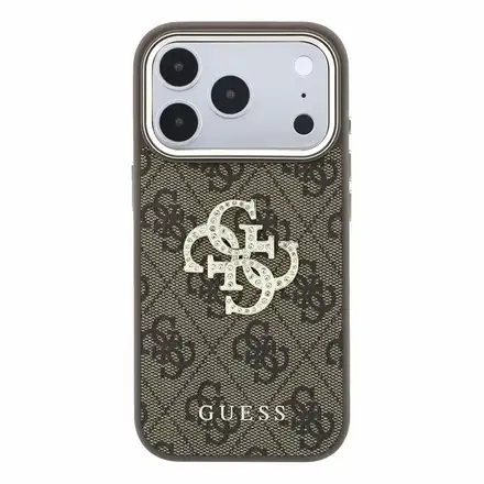 Guess PU 4G Strass Metal Logo kryt iPhone 18 Pro Max hnědý
