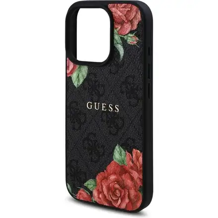 Guess PU Leather 4G Roses MagSafe kryt iPhone 16 Pro černý