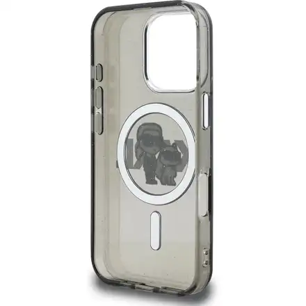 Karl Lagerfeld IML Glitter Karl and Choupette Sketch MagSafe kryt iPhone 16 Pro Max černý