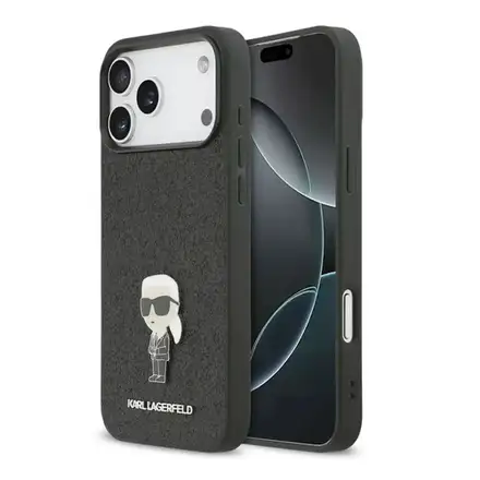 Karl Lagerfeld Fixed Glitter Metal Ikonik kryt iPhone 17 Pro Max černý