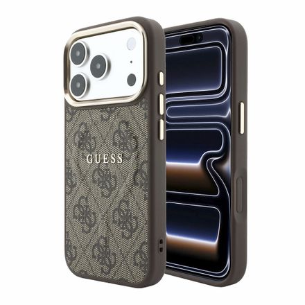 Guess PU Leather 4G Gold Frame Embossed MagSafe kryt iPhone 18 Pro Max hnědý