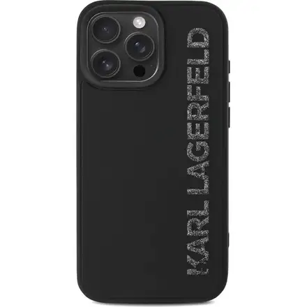 Karl Lagerfeld 3D Rubber Glitter Logo kryt iPhone 15 Max Pro černý