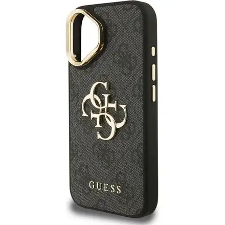 Guess PU 4G Metal Logo Stand Camera Frame kryt iPhone 16 černý
