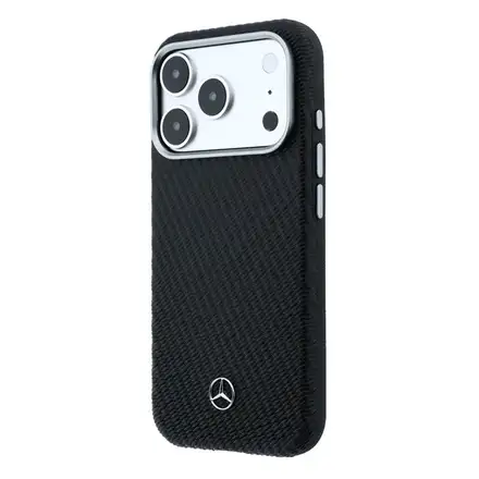 Mercedes PU Leather Wood Semi Wrap MagSafe Kryt pro iPhone 17 Pro Max černý