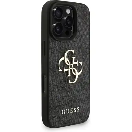 Guess PU 4G Metal Logo Strap kryt iPhone 16 Pro Max černý