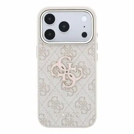 Guess PU 4G Resin Metal Logo kryt iPhone 18 Pro Max růžový
