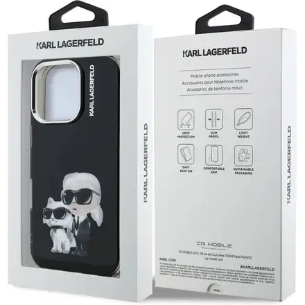 Karl Lagerfeld IML Aquarelle Karl and Choupette kryt iPhone 16 Pro Max černý