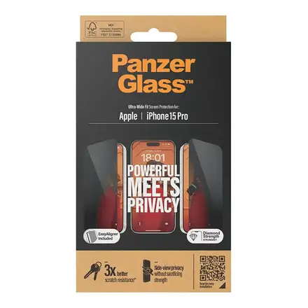 PanzerGlass ochranné sklo UWF Privacy pro iPhone 15 Pro - Black Frame