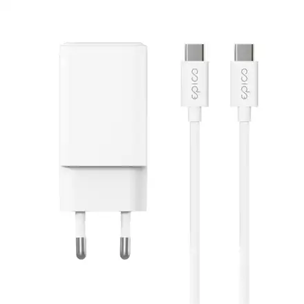 iStores by Epico Ultraboost GaN 45W síťový adaptér EA45 s 1,2 m USB-C na USB-C kablem - bílá