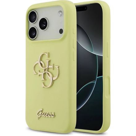 Guess Liquid Silicone 4G Metal Logo kryt iPhone 17 Pro žlutý