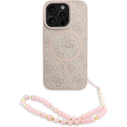 Guess PU Leather 4G Colored Ring Strap MagSafe kryt iPhone 16 Pro Max růžový