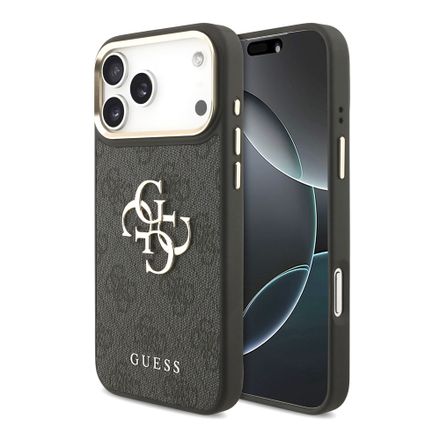 Guess PU Leather 4G Gold Frame MagSafe kryt iPhone 18 Pro černý