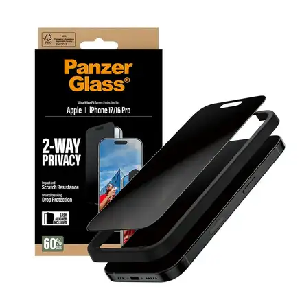 PanzerGlass ochranné sklo UWF 2-Way Privacy pro iPhone 17/16 Pro - Black Frame