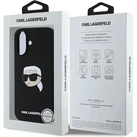 Karl Lagerfeld Liquid Silicone Karl Head MagSafe kryt iPhone 16 černý