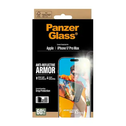 PanzerGlass ochranné sklo Anti-Reflective Armor pro iPhone 17 Pro Max-Black Frame