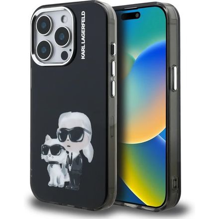 Karl Lagerfeld IML Aquarelle Karl and Choupette kryt iPhone 15 Pro Max černý
