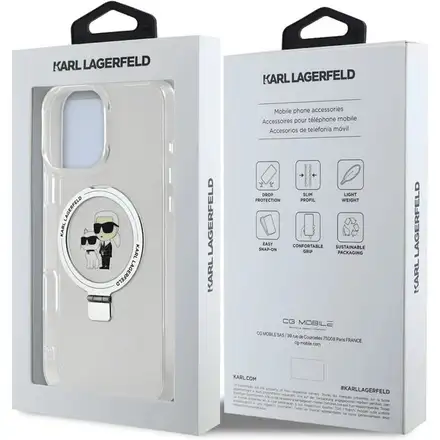 Karl Lagerfeld Ringstand Karl and Choupette MagSafe kryt iPhone 16 Pro Max bílý