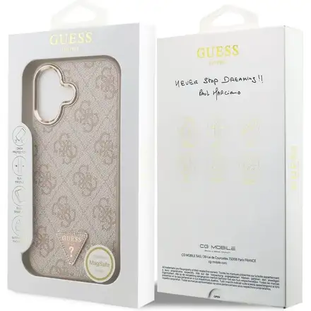 Guess PU Leather 4G Strass Triangle Logo Gold Frame MagSafe kryt iPhone 17 růžový