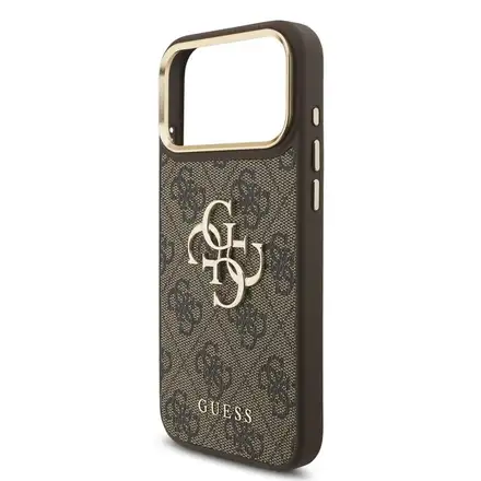 Guess PU Leather 4G Metal Logo Gold Frame kryt iPhone 18 Pro Max hnědý