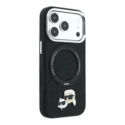 Karl Lagerfeld PU Grained K&CH Heads Ring Stand Magsafe kryt iPhone 18 Pro Max černá