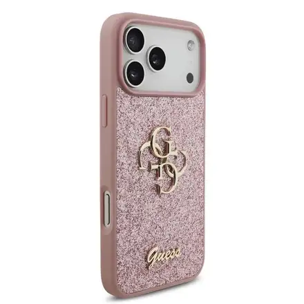 Guess PU Fixed Glitter 4G Metal Logo kryt iPhone 18 Pro růžový