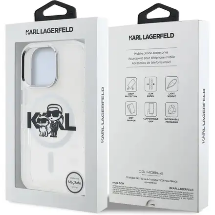 Karl Lagerfeld IML Glitter Karl and Choupette Sketch MagSafe kryt iPhone 16 Pro průhledná